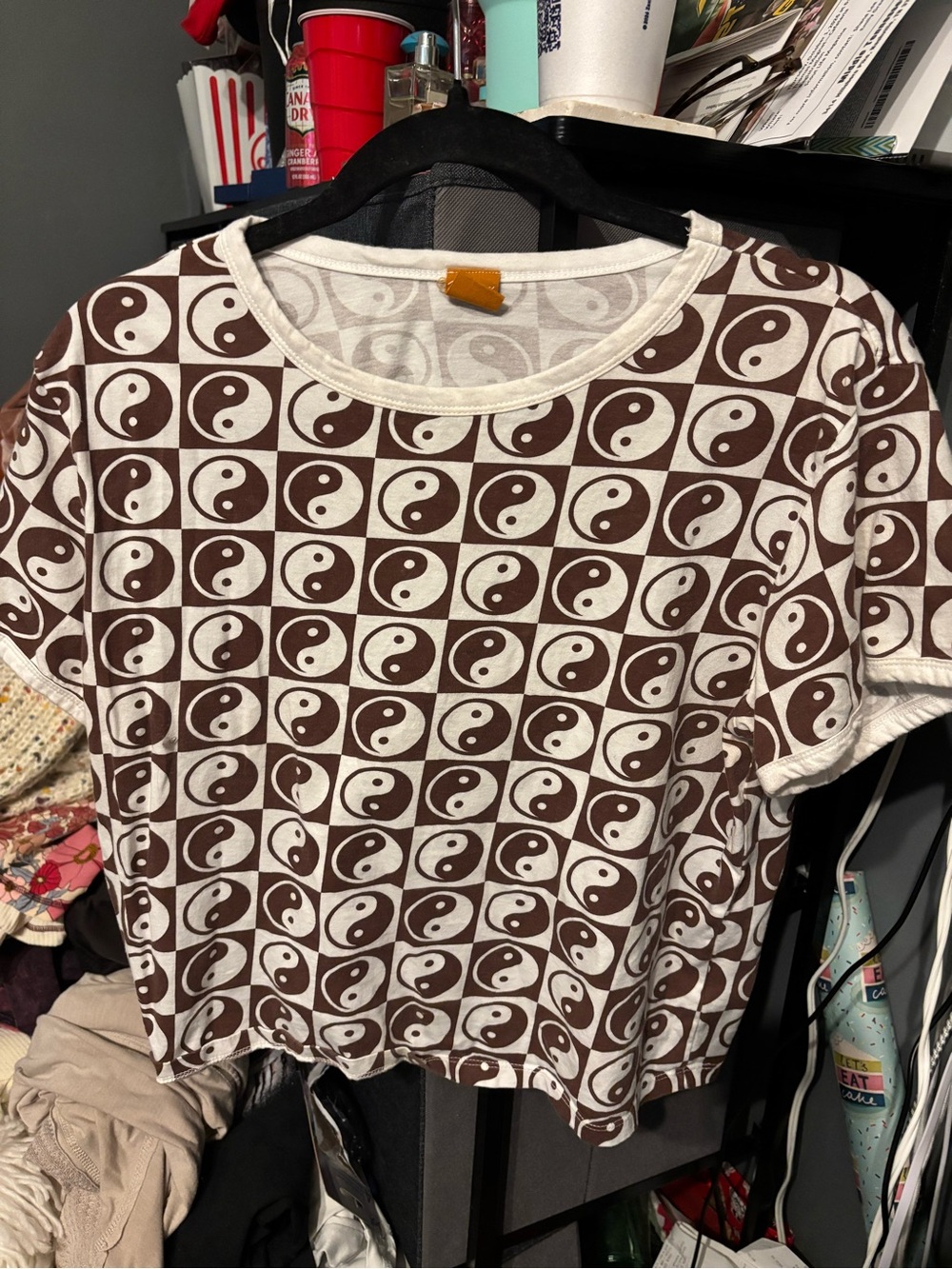 Vibe Brown and Cream Yin Yang Crop Top